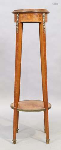 A French parquetry inlaid walnut jardiniere stand, 20th cent...