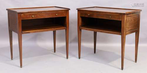 A pair of French mahogany bedside tables, 20th century, the ...