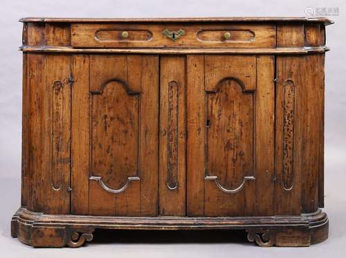 A German walnut sideboard, 18th century, single drawer with ...