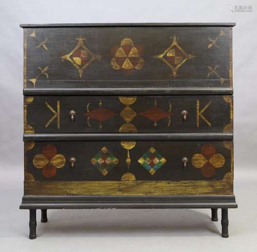 A Scandinavian black painted chest, late 20th century, the h...