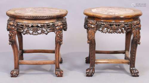 A pair of Chinese carved hardwood jardiniere stands, 20th ce...