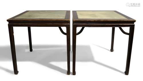 A pair of Chinese square lacquered elm tables, late Qing dyn...