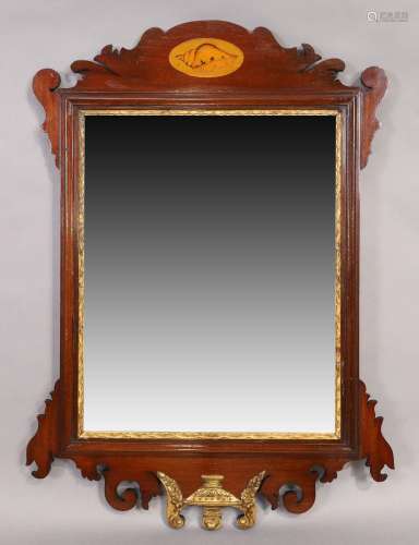 An Edwardian marquetry mahogany fret work mirror, George III...