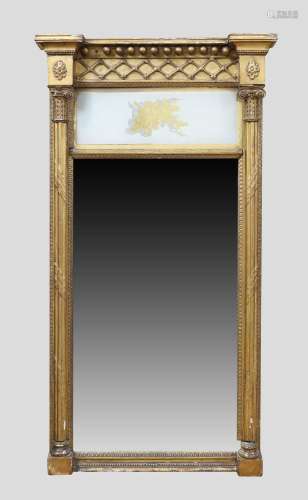 A Regency gilt wood eglomise pier mirror, first quarter 19th...