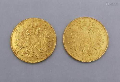 2 GOLD COIN AUSTRIA 20 CROONS