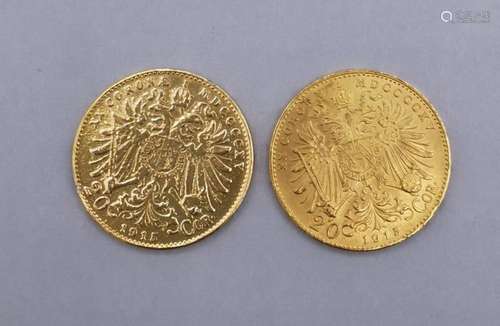 2 GOLD COIN AUSTRIA 20 CROONS