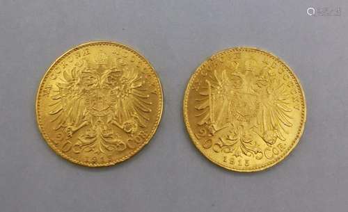 2 GOLD COIN AUSTRIA 20 CROONS