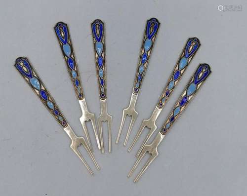 6 SKEWERS WITH ENAMEL DECORATION