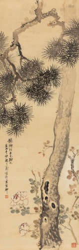 胡公寿（1823-1886） 1871年作 花卉 绢本设色立轴