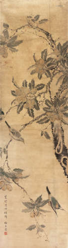 梅芳普（1842-1882）     花鸟 纸本设色立轴