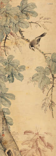 管平湖（1895-1967）  花鸟 绫本设色立轴