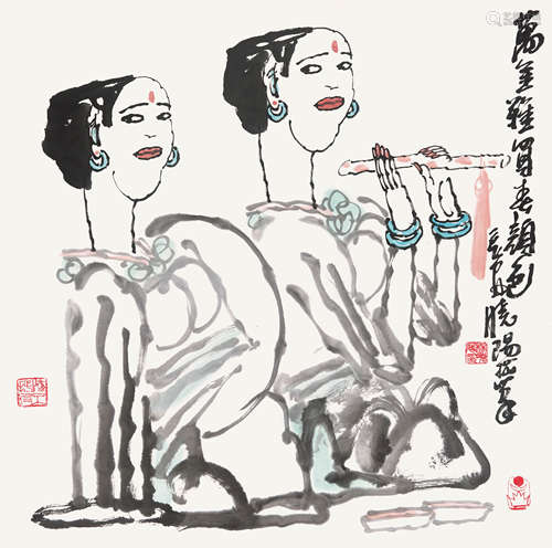 杨晓阳（b.1958）  人物 纸本设色立轴