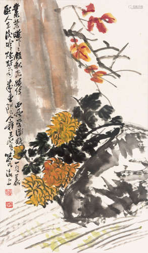 王个簃（1897-1988）  花卉 纸本设色立轴