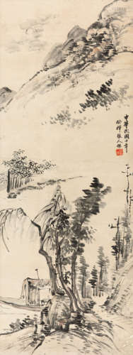 张人杰（1877-1950） 1921年作 山水 纸本设色立轴