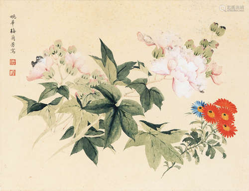 梅兰芳（1894-1961）  花卉 纸本设色立轴