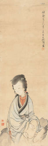 任预（1853-1901）  仕女 纸本设色立轴