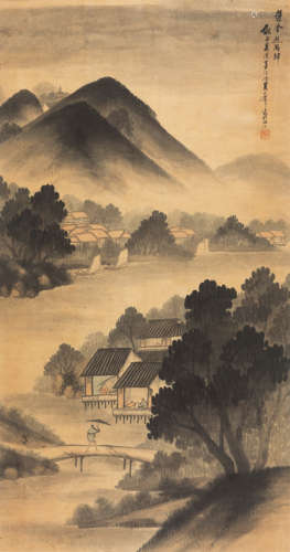 吴石仙（1845-1916）  山水 纸本设色立轴 