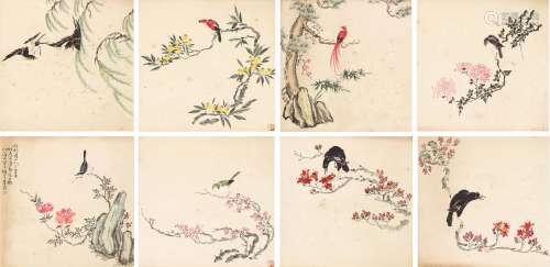 毕伯涛（1886-1961） 1935年作 花鸟四屏 纸本设色立轴