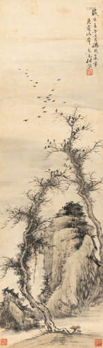 任预（1853-1901） 1882年作 山水 纸本设色立轴