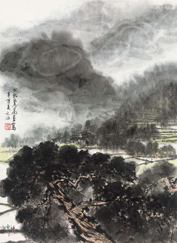 宋文治（1919-1999） 1981年作 江南小景 纸本设色立轴