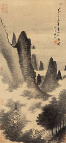 笪重光（1623-1692）  山水 绢本水墨立轴