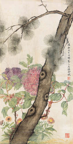 金城（b.1938）  花卉 绢本设色立轴