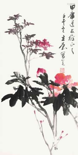 张立辰（b.1939） 2002年作 花卉 纸本设色镜心