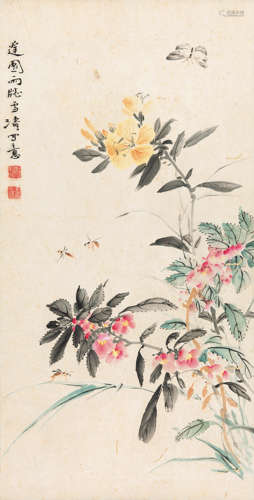 王雪涛（1903-1982）  花卉草虫 纸本设色立轴