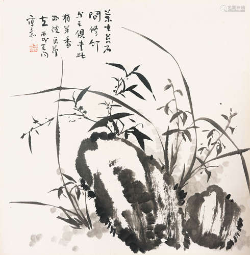 霍春阳（b.1946）  2006年作 兰石图 纸本水墨镜心