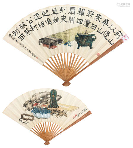 孔小瑜（1889-1984） 1939年作 清供 纸本设色成扇