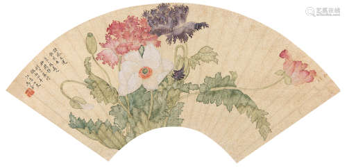 马荃（1669-1722）  花卉 纸本设色镜片