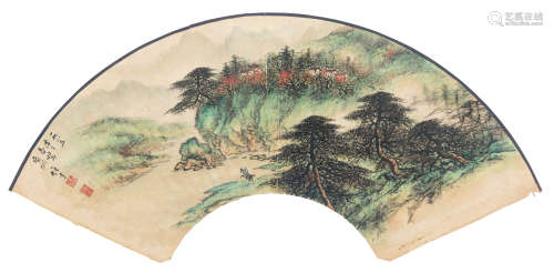 黎雄才（1910-2001） 1985年作 山水 纸本设色扇面