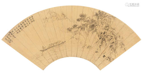 沈颢（1586—1661） 1639年作 山水人物 红金墨色 册页