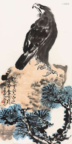 许麟庐（1916-2011）  松鹰 纸本设色立轴