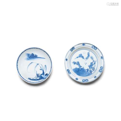 TWO BLUE AND WHITE DISHES Shunzhi period, 17th century (2)