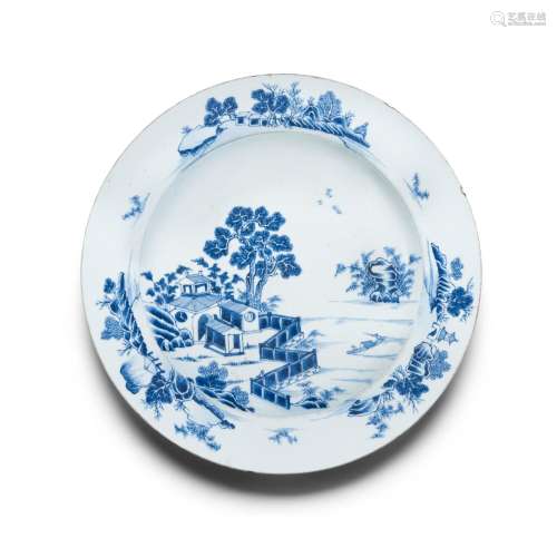 A CHINESE EXPORT PORCELAIN BLUE AND WHITE 'RIVERSIDE LANDSCA...