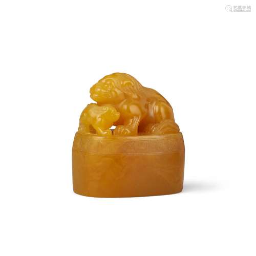 A YELLOW SOAPSTONE SEAL  20th century