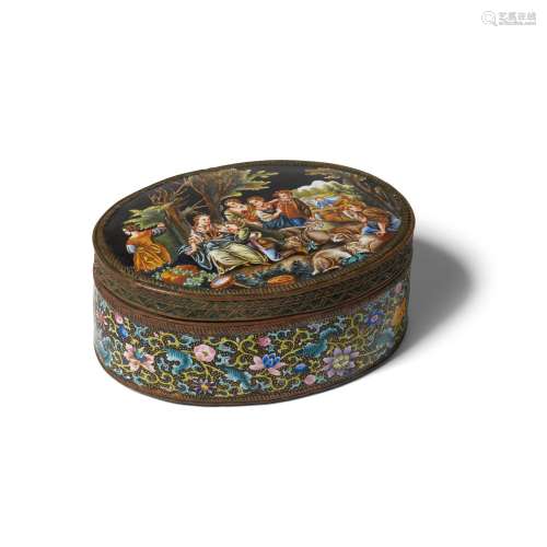 A CANTON ENAMEL 'EUROPEAN SUBJECT' OVAL BOX AND COVER 19th c...