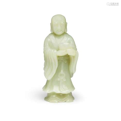 A WHITISH-CELADON JADE FIGURE OF A LUOHAN  20th century