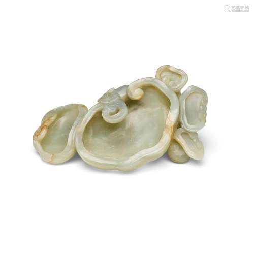 A LARGE CELADON JADE LINGZHI-FORM WASHER 19th/early 20th cen...