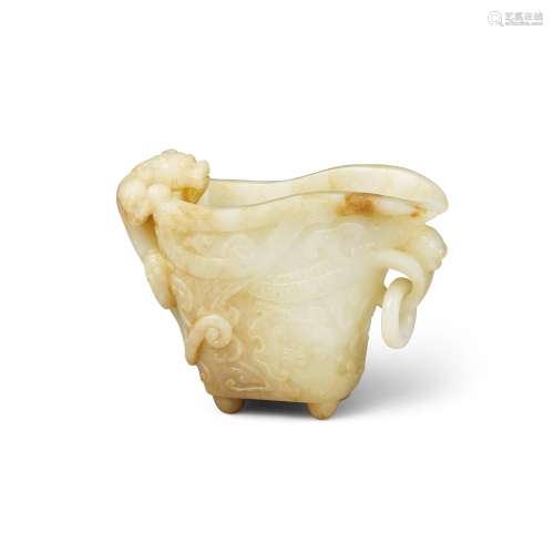 A WHITE AND RUSSET JADE LIBATION CUP 20th century