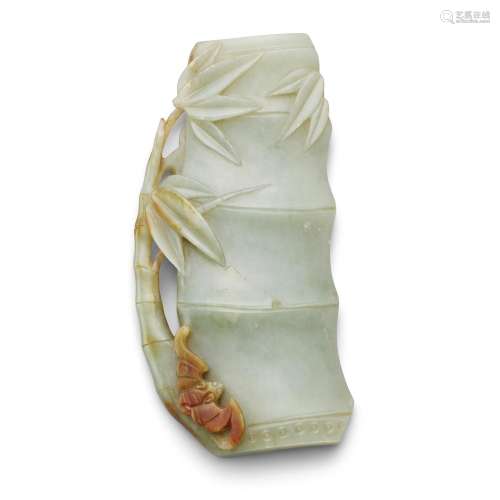 A CARVED CELADON JADE BAMBOO-FORM PLAQUE 20th century