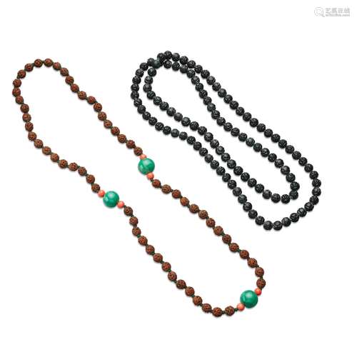 TWO LONG BEADED NECKLACES (2)