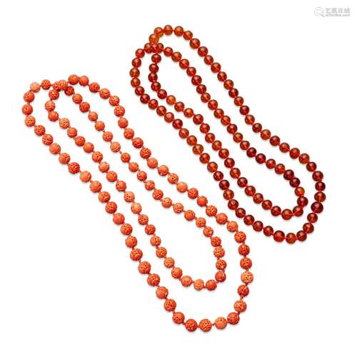 TWO LONG BEADED NECKLACES 20th century (2)