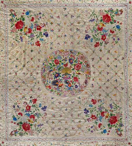 AN EMBROIDERED SILK COVER  1870-1900 (2)