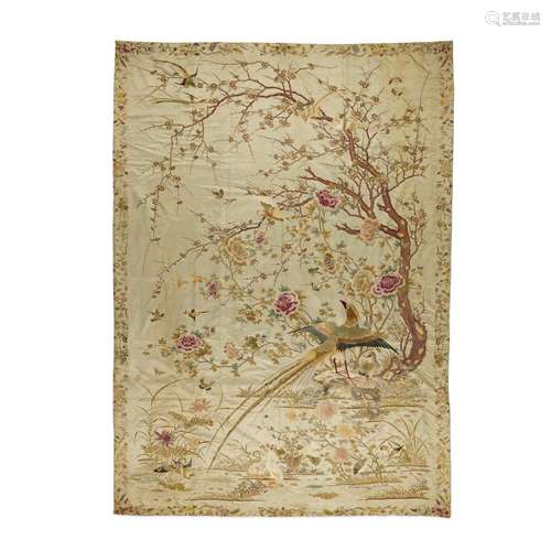 A LARGE EMBROIDERED SATIN BEDSPREAD Republic period