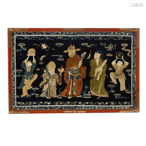 A MASSIVE NAVY-GROUND EMBROIDERED SILK 'DAOIST IMMORTALS' PA...