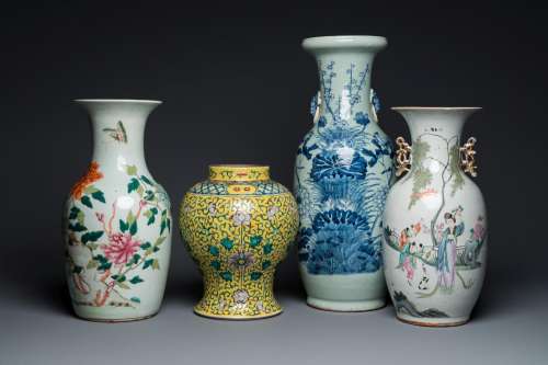 Four Chinese famille rose and celadon-ground vases, 19/20th ...