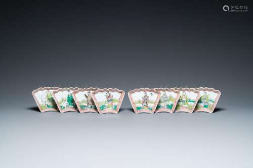 A Chinese famille rose eight-piece 'immortals' sweetmeat set...