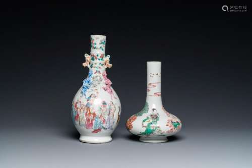 A Chinese famille rose '18 Luohan' bottle vase and a famille...
